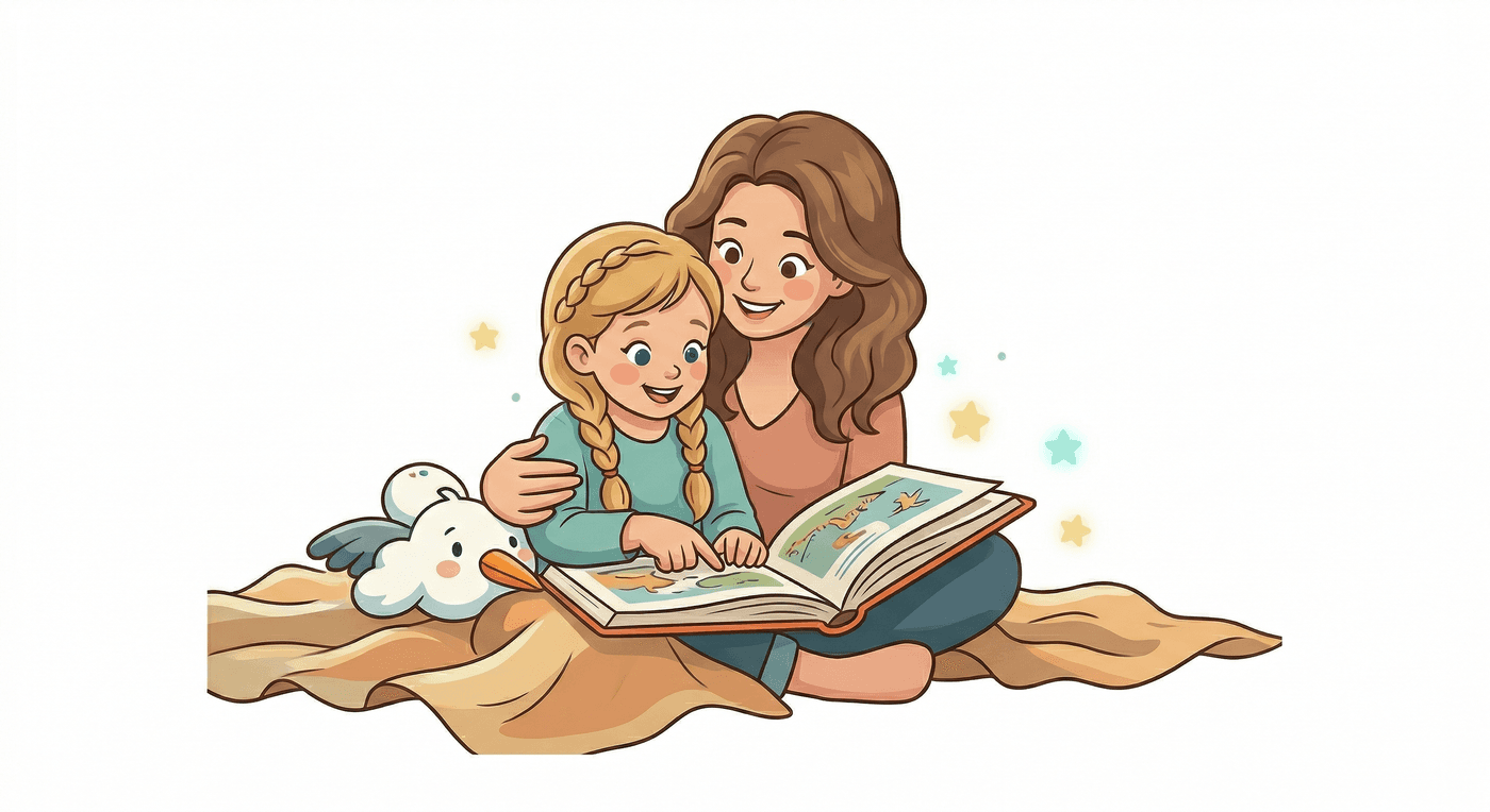 A grandparent reading a story to a child